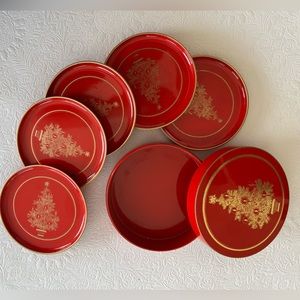 Vintage Otagiri Christmas Tree Holiday Coasters set of 5 with tin